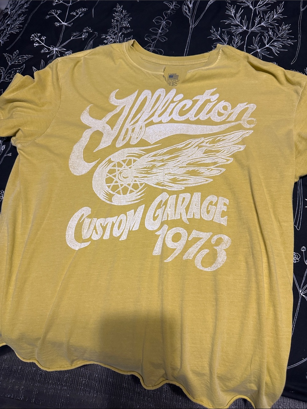 Affliction Yellow Graphic Tee with White Print